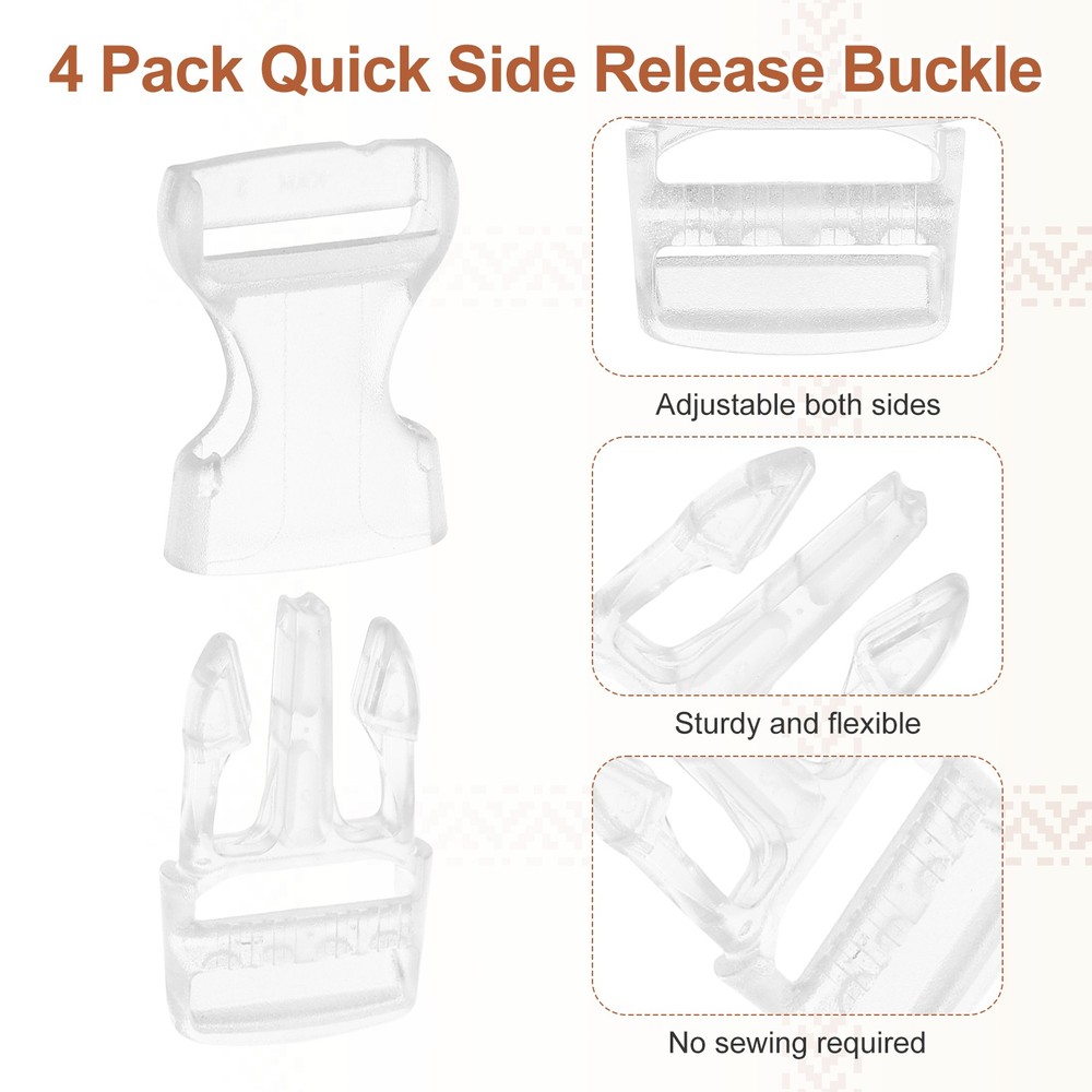 4 Pack Quick Side Release Buckle, 0.8" Plastic Buckle Clip, Transparent