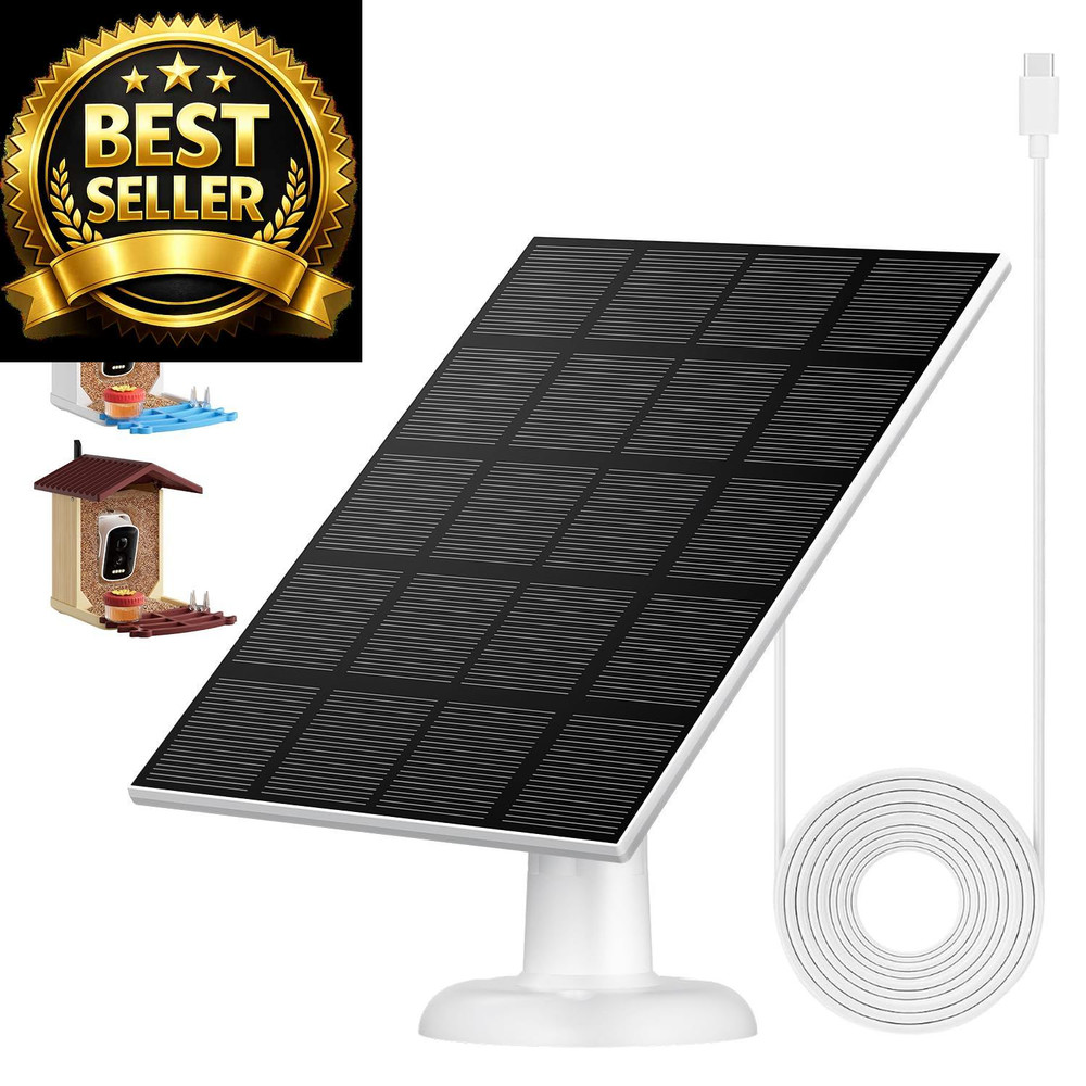 Solar Panel for Bird Feeder, Type-C Plug, Waterproof Continuously 3W White