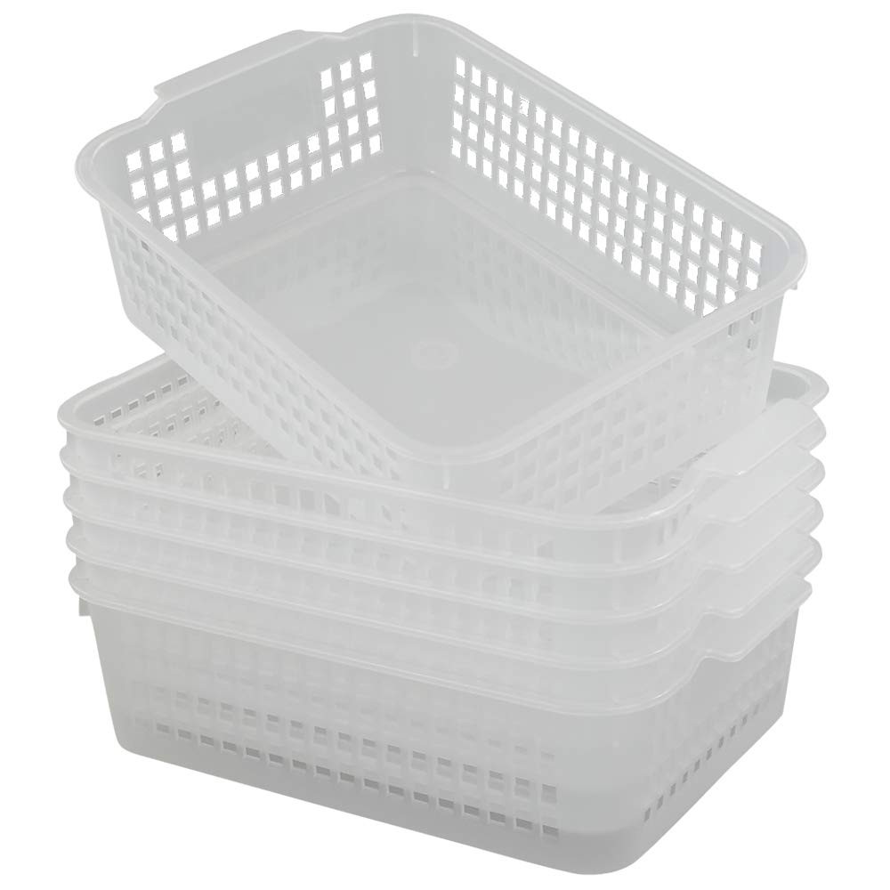 Rectangular Plastic Storage Organization Trays Baskets in Clear, 6-Pack