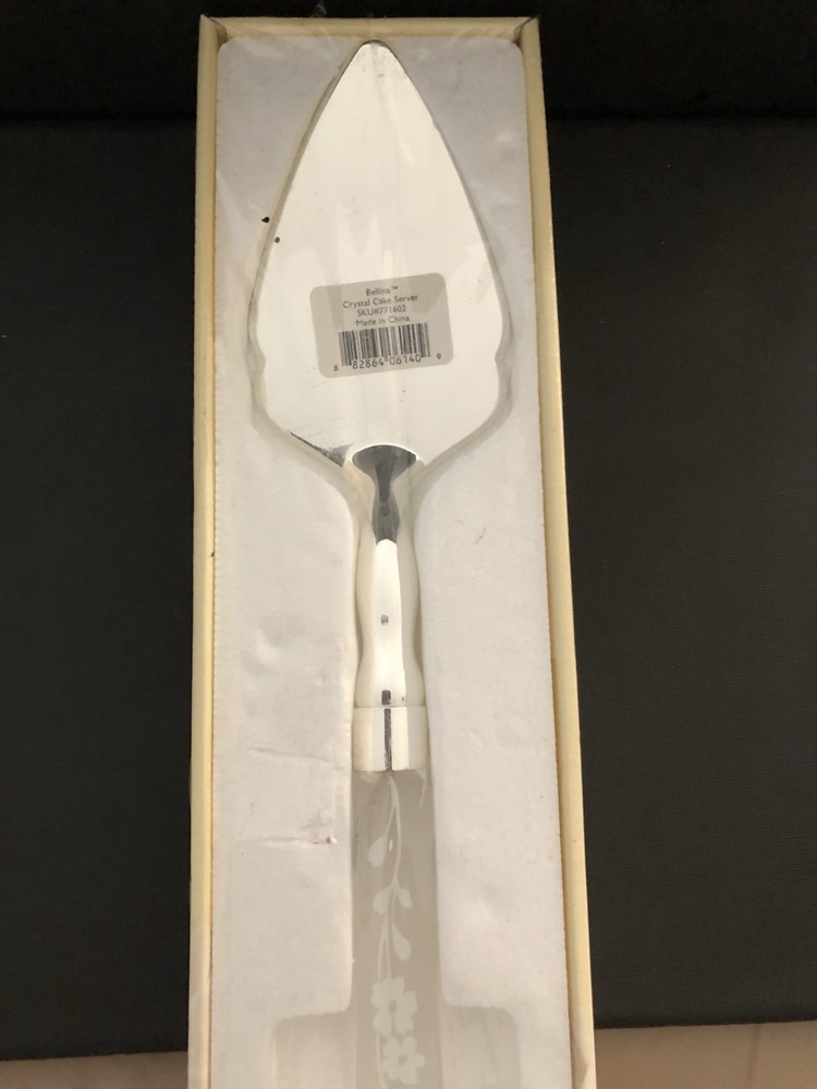 Lenox Bellina Cake Server Frosted Crystal Handle/Stainless Blade NEW