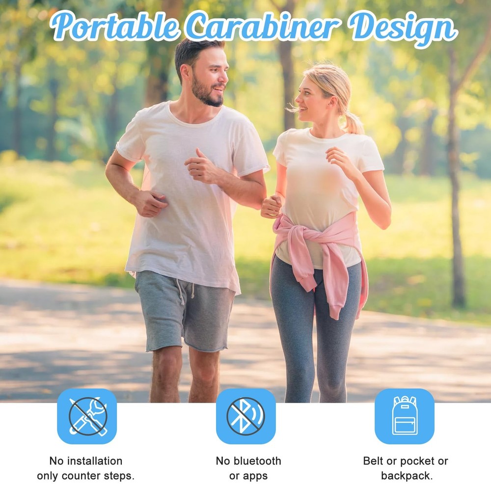Simple Pedometer for Walking, Accurate Step Tracker with Carabiner, 3D Step C...