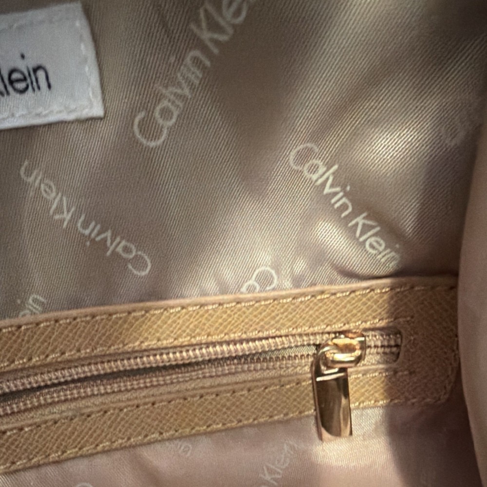 Calvin Klein Logo Print Brown Polyester Duffle Bag Adjustable Straps