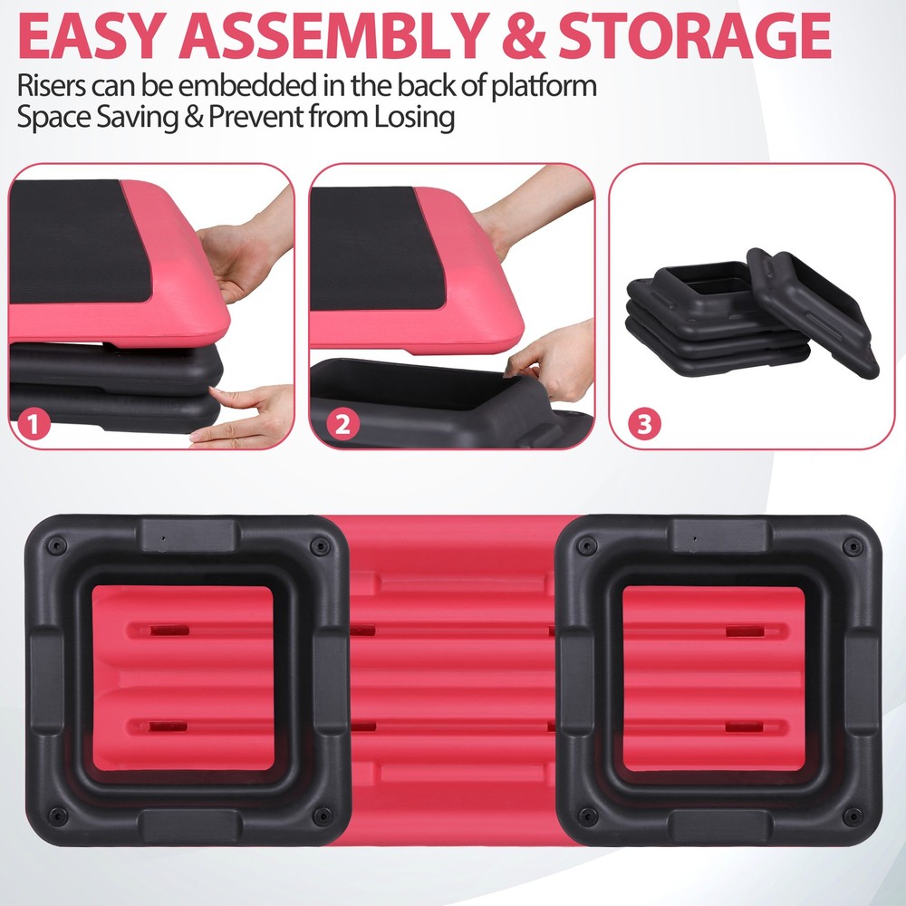 43 Inch Training Exercise Aerobic Stepper Step Platform Workout with Risers Pink