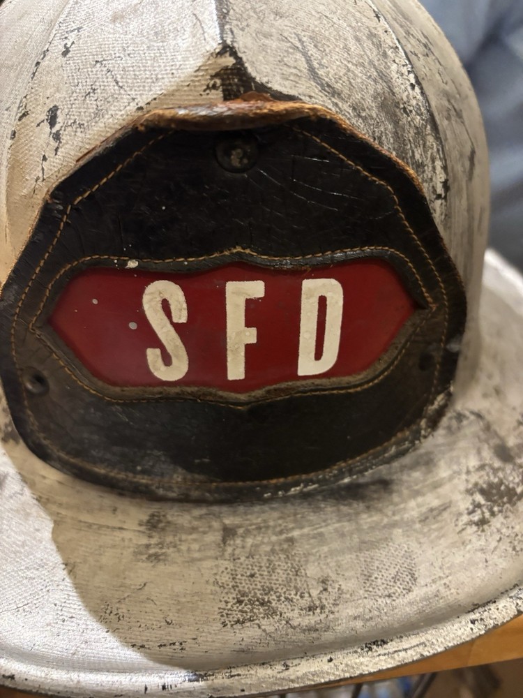Vintage Cairns? Grey Leather Front Fire Helmet W/ Front Code SFD