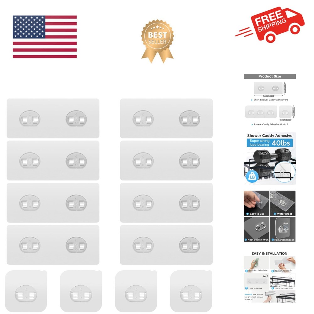 12 Pack Adhesive Replacement, Strong Adhesive Hooks, Waterproof Adhesive Stri...