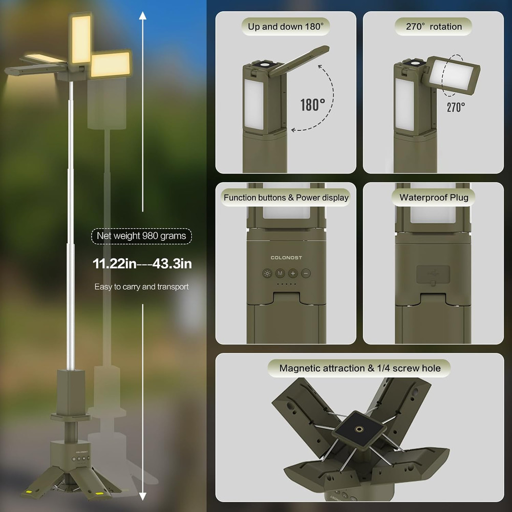 Wireless Magnetic Camping Light with Telescoping Pole (285-1100Mm) - 3 Mode Dimm