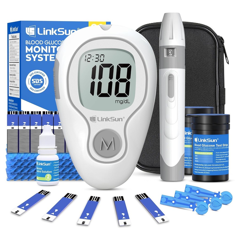 Blood Glucose Meter No Coding, Large Display, 5 Sec Read, Strips & Lancets Kit