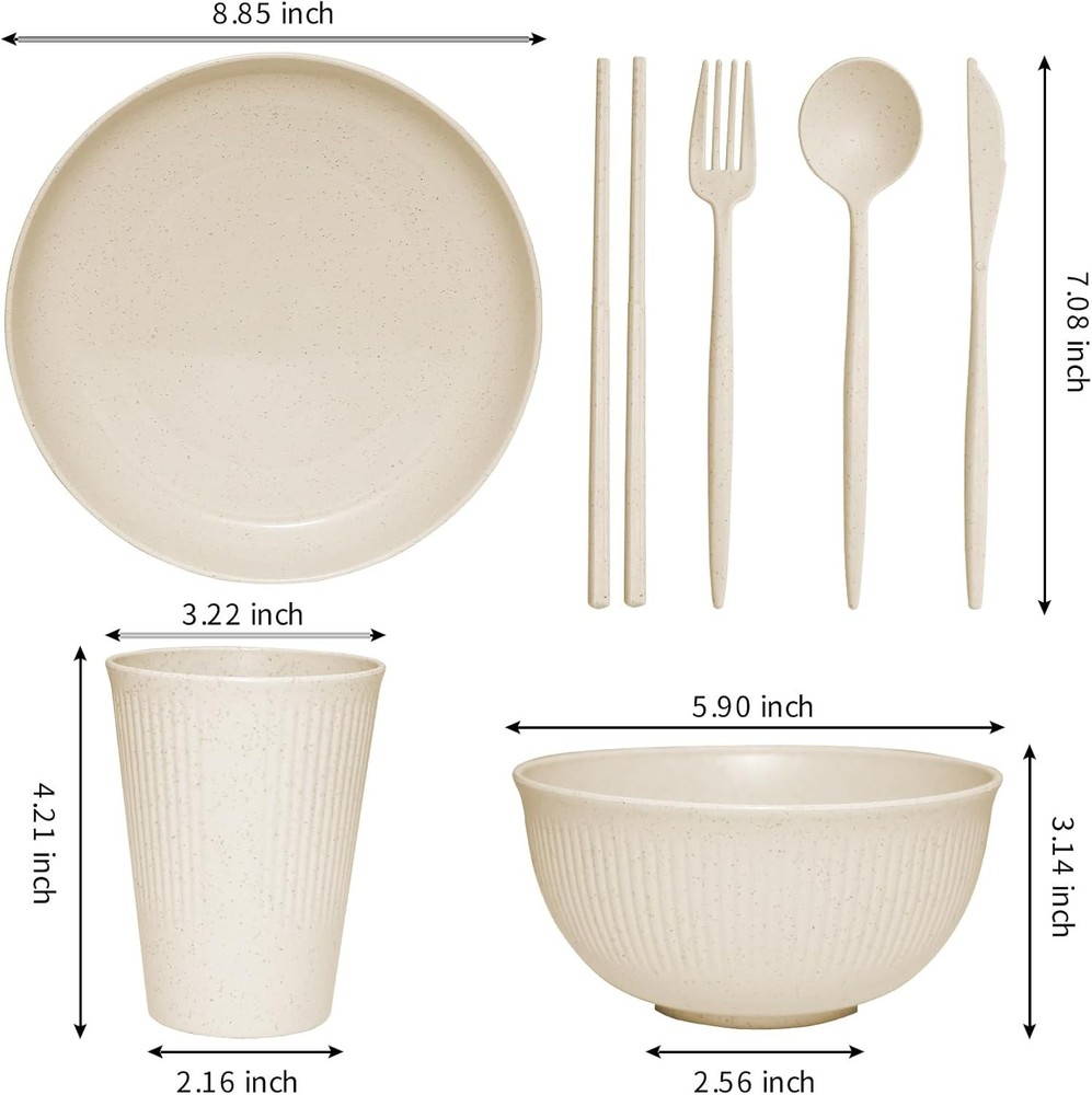 Wheat Straw Dinnerware Sets -DAPIPIK 42 Piece Unbreakable Dinnerware Sets for 6,