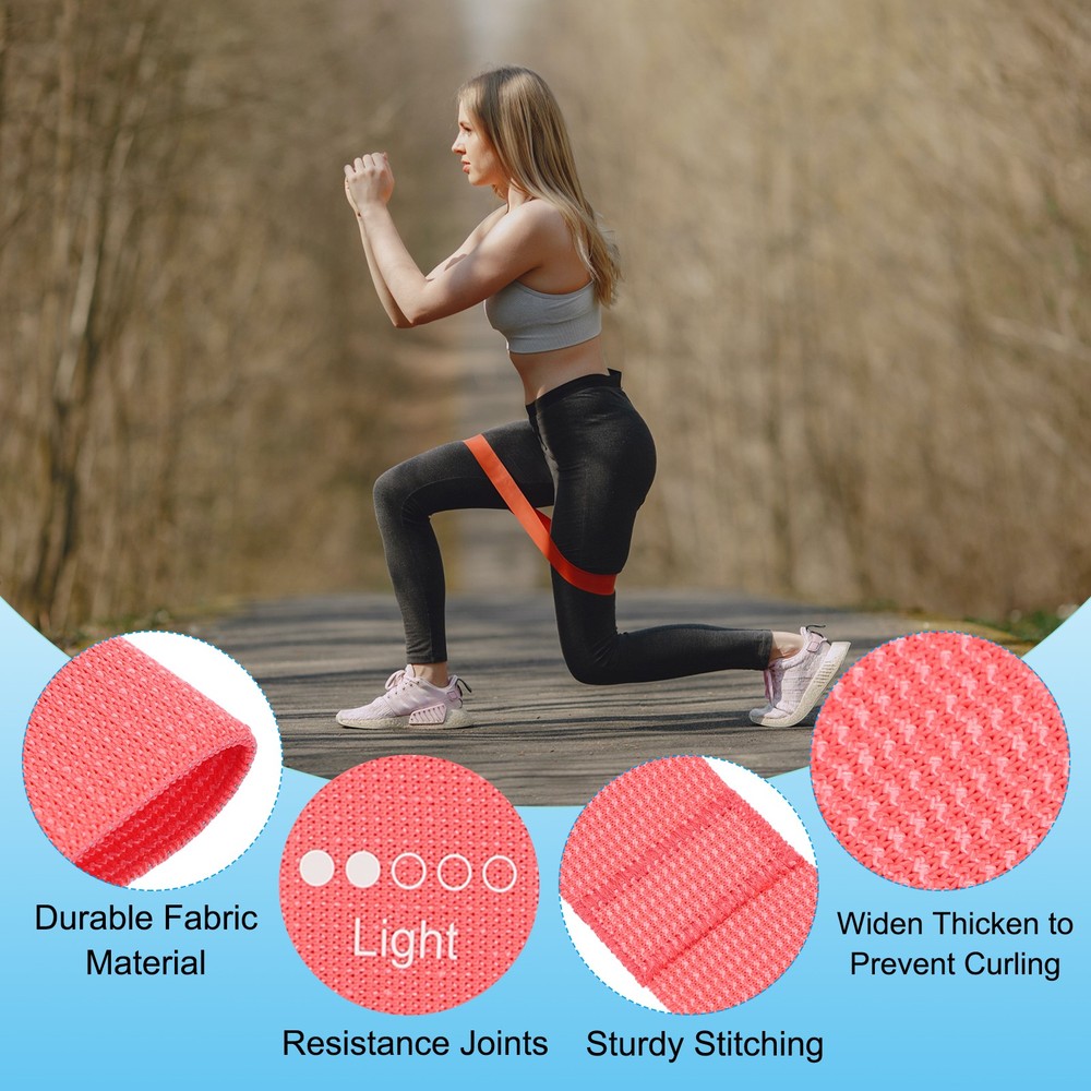 Elastic Fabric Resistance Bands Exercise Workout Bands Light, Pink 5 Pack