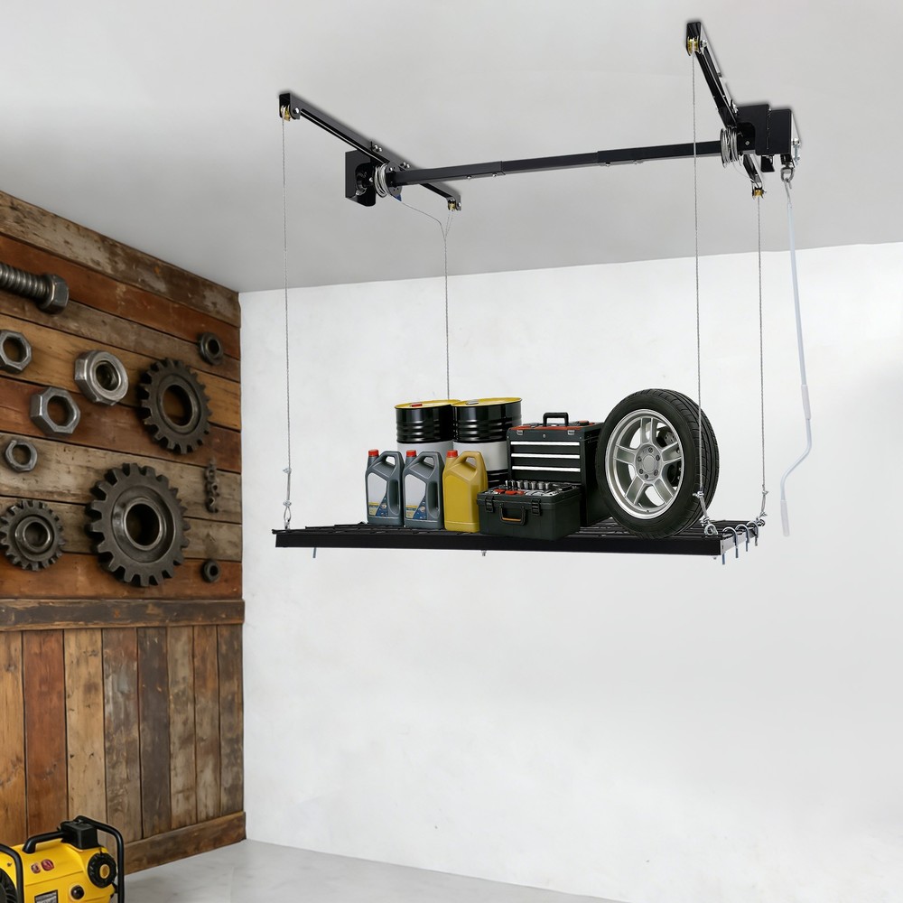 Overhead Garage Lifting Storage Rack Adjustable Height Garage Storage Rack 300LB