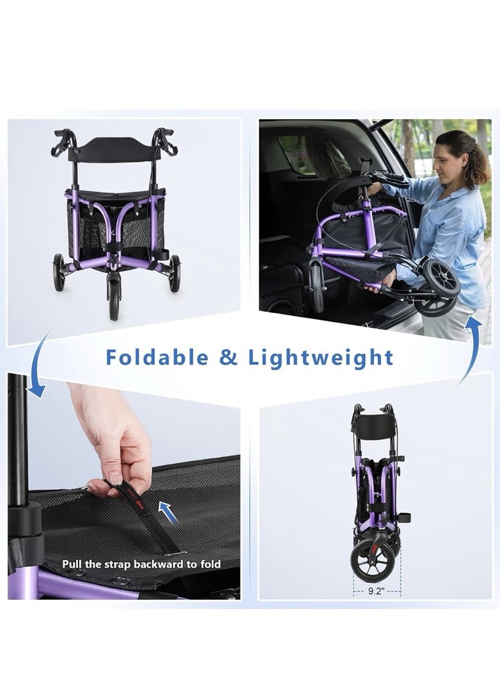 WALK MATE 3 Wheels Rollator Walker 10Lb Seat Backrest Lightweight Foldable