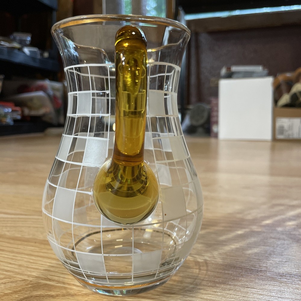 art Glass water pitcher Frosted checkered