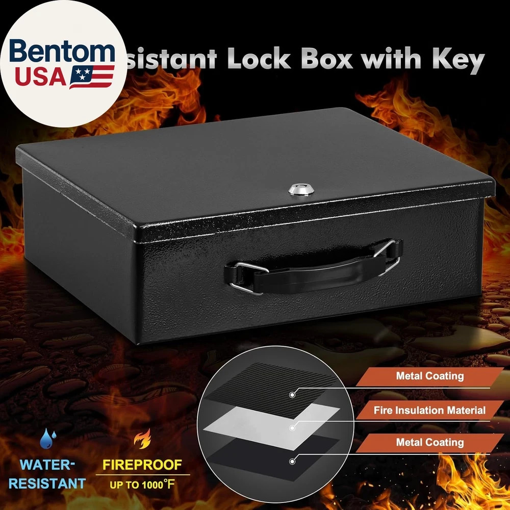 Fireproof Document Box with Key Lock, Small Lock Boxes for Personal Items, Fire