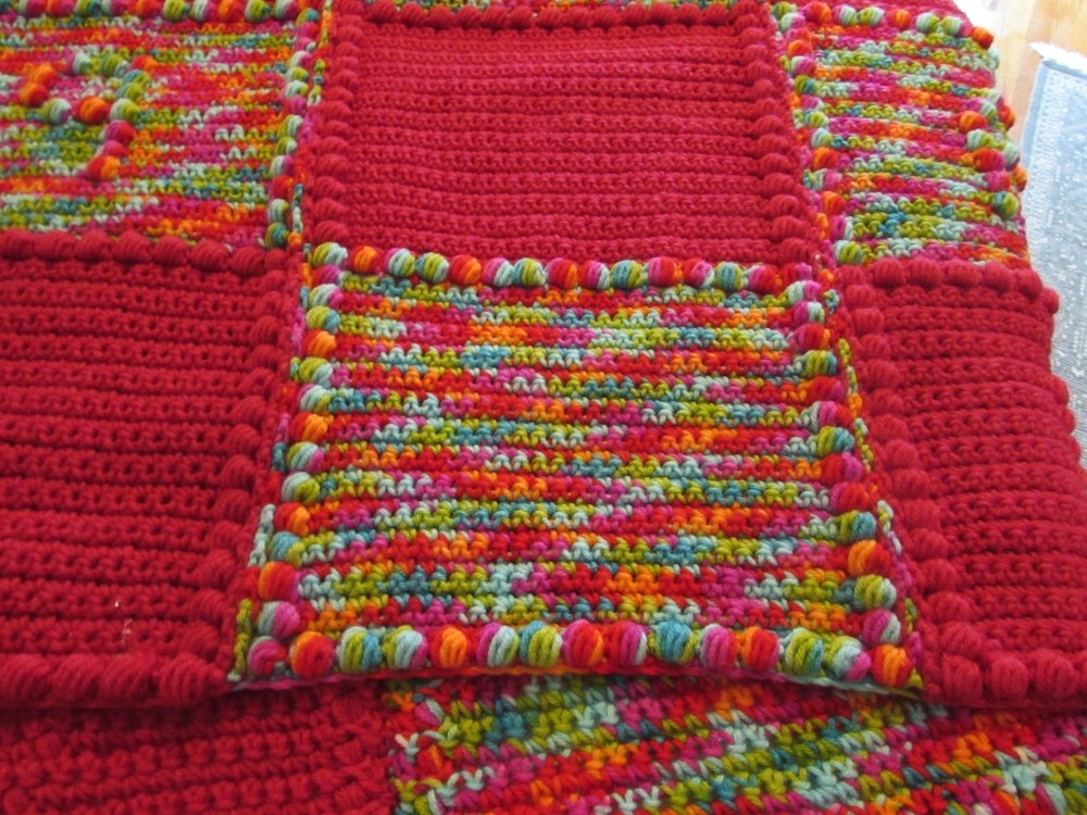 Handmade Crochet Afgan/blanket- nice squares pattern-- overall size 58" X 66