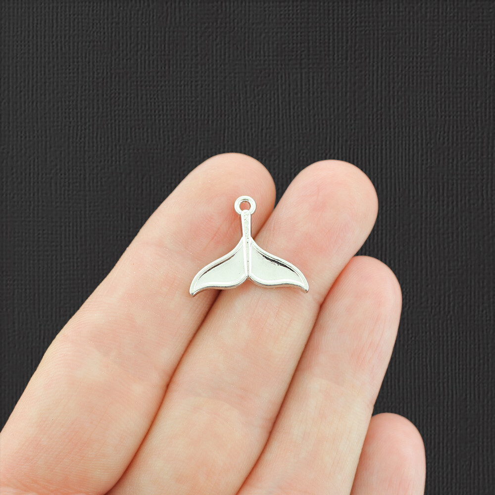 4 Whale Tail Charms Silver Tone 2 Sided - SC2930
