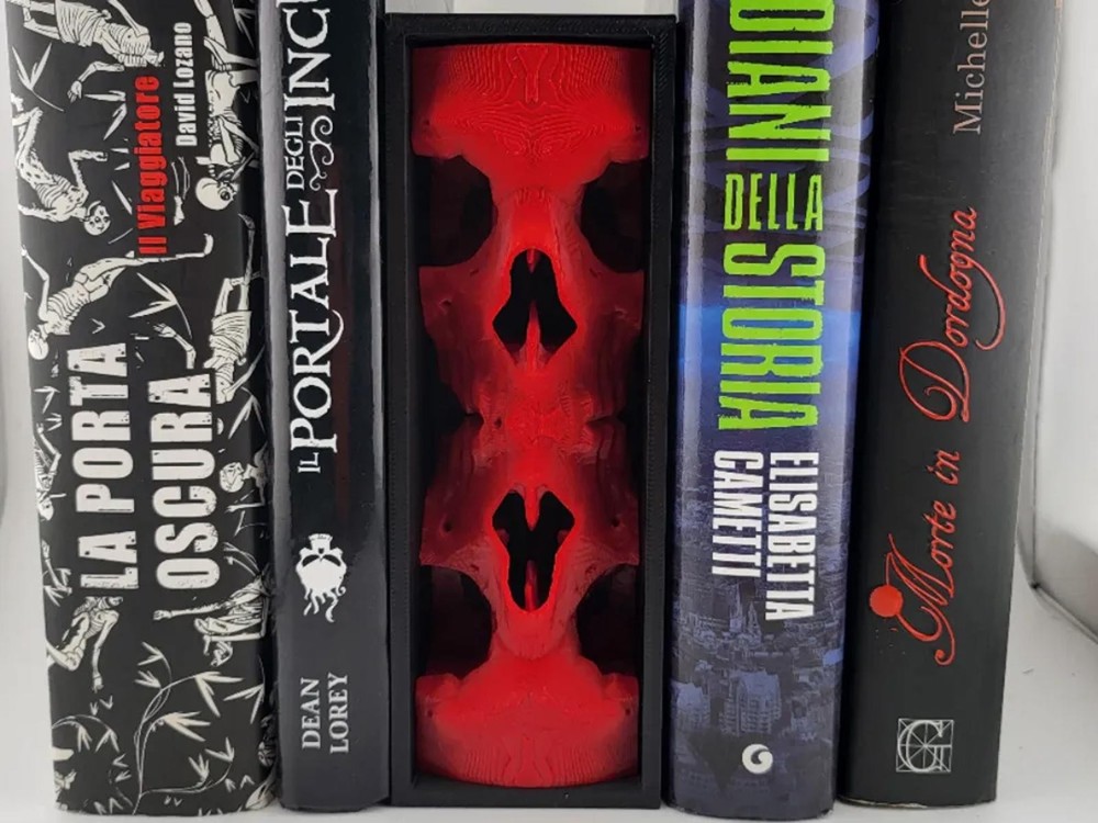 Mirrored Skull Totem Book Nook - Symmetrical Gothic Bookshelf Insert
