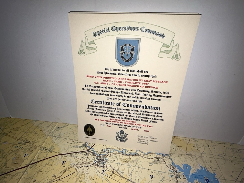 U.S. ARMY - 9TH SPECIAL FORCES GROUP (AIRBORNE) - CERTIFICATE OF COMMENDATION