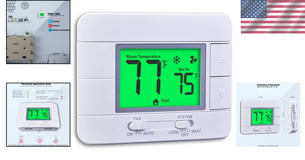 Precision Non-Programmable Thermostat with Dual Power & Humidity Display