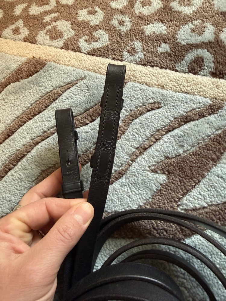 High-End Flat Leather Snaffle Reins Black Full Size EUC