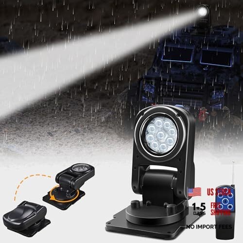 Remote LED Spot Lights for Trucks, Auto-Return 360 Rotating Search Light for