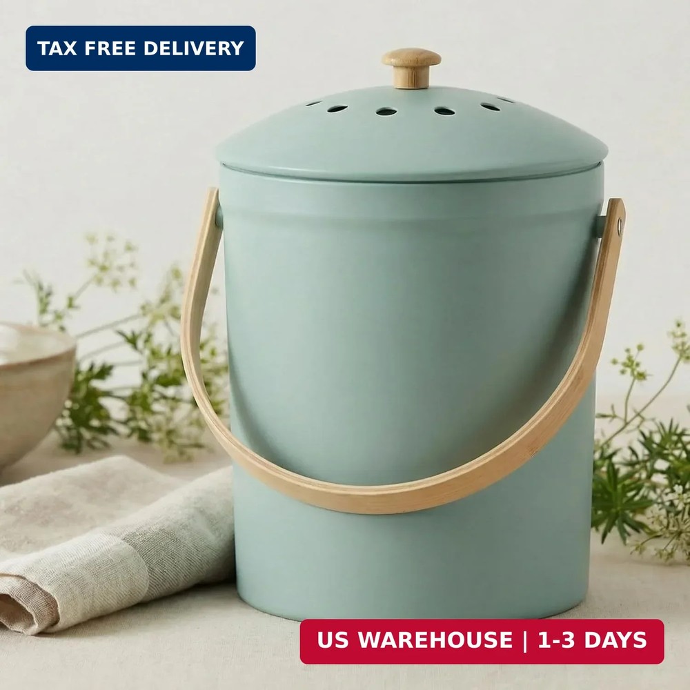 Kitchen Compost Bin 1.1 Gallon Odorless Countertop Composter Lid Rust