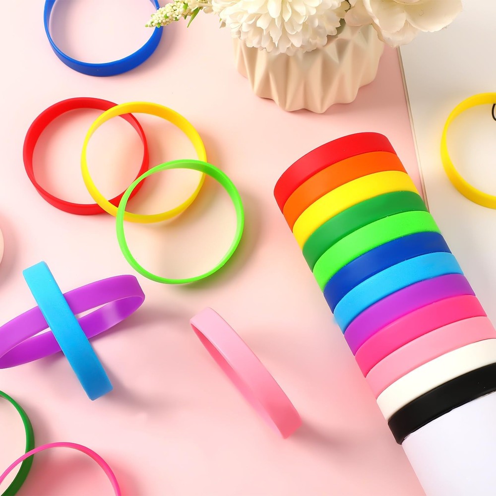 JUNEBRUSHS 24 Pcs Rubber Bracelets, Assorted Color Regular, Multicolor