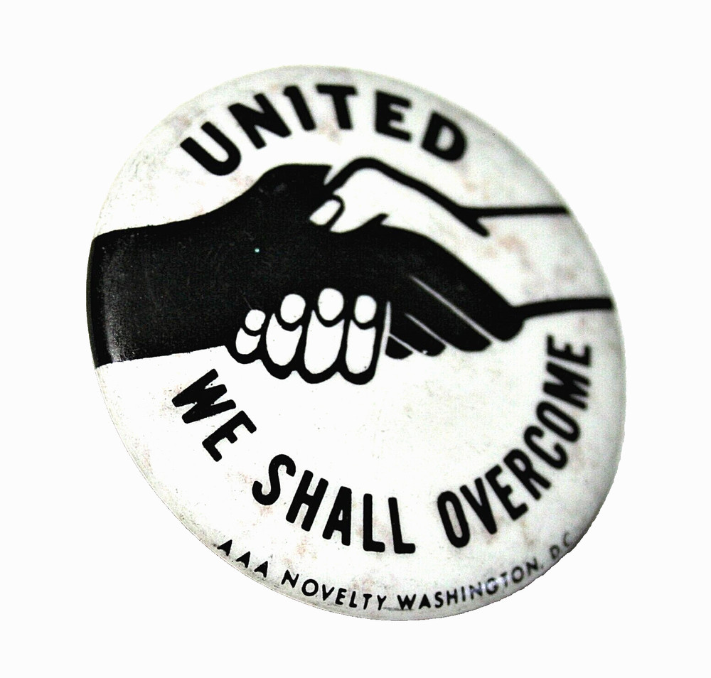 Race Relation Black & White Handshake Peace 60s Button Pin NOS New Original