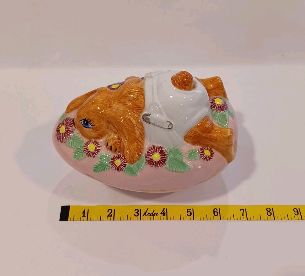 Vintage Large Pocelain Egg With Bunny On Top Candy Dish
