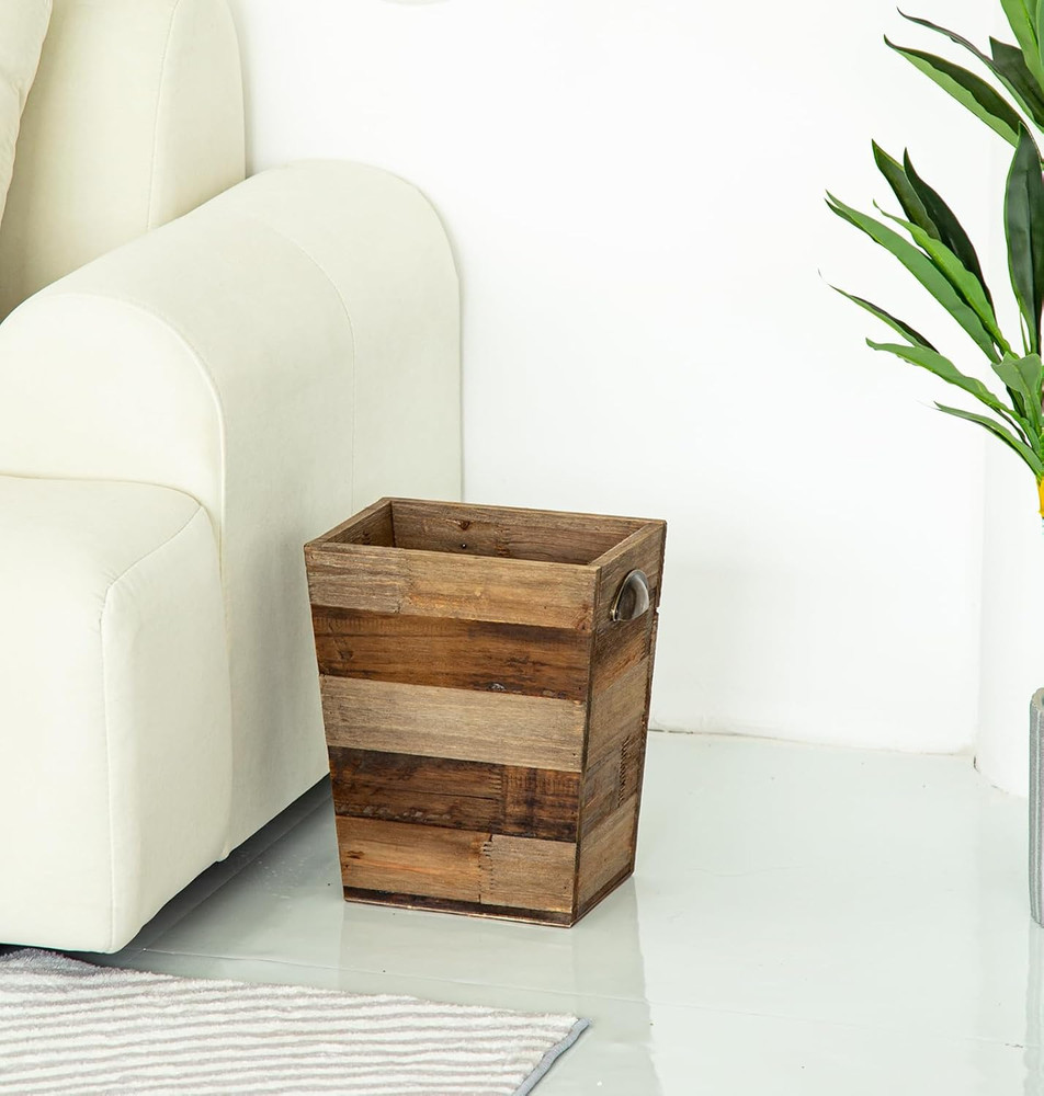 Small Wood Trash Can, Farmhouse Rectangular Garbage Can Waste Basket, Rustic Dis