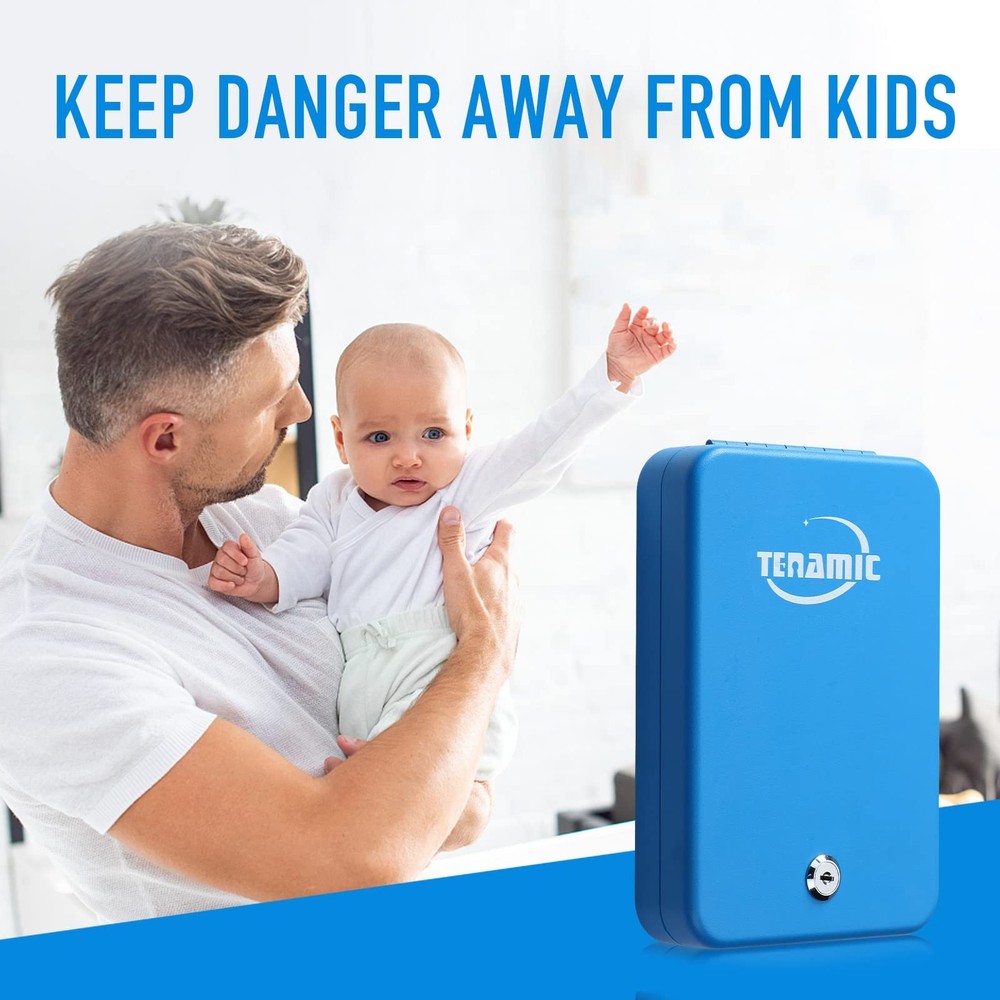 Tenamic Pistol Safe, Portable Travel Gun Solid Key Lock, Lock Blue