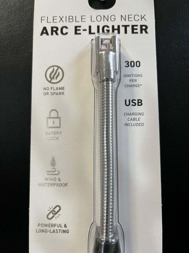 Brookstone Flexible Long Neck ARC E-Lighter Rechargeable USB Silver NEW READ