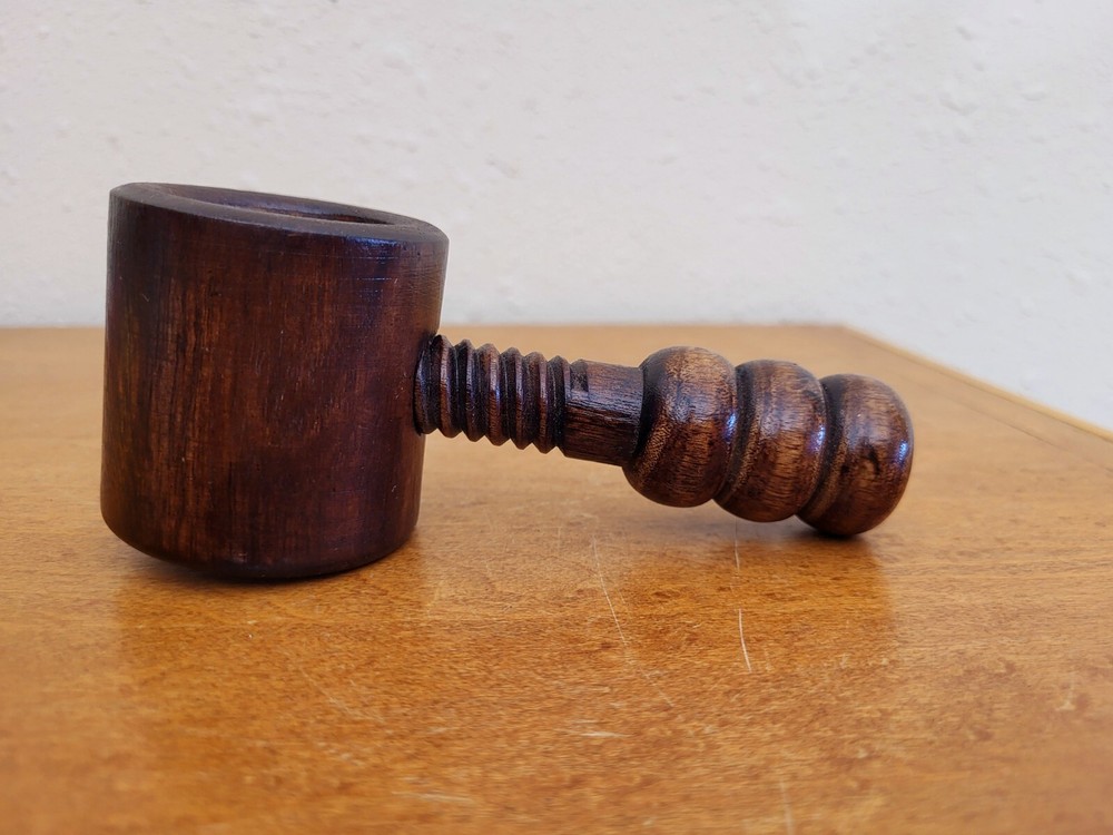 Vintage Solid Wooden Screw Nutcracker Pipe Shaped Nut Cracker Removable Handle