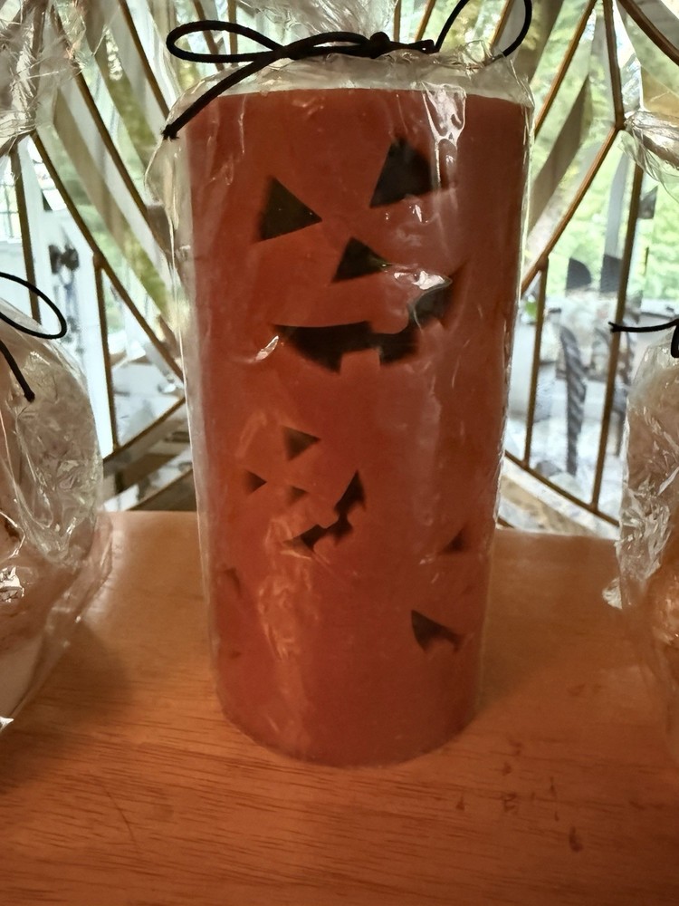 2- Red Bleeding Skulls & Jack-O-Lantern Pillar Candle Bundle Halloween Decor