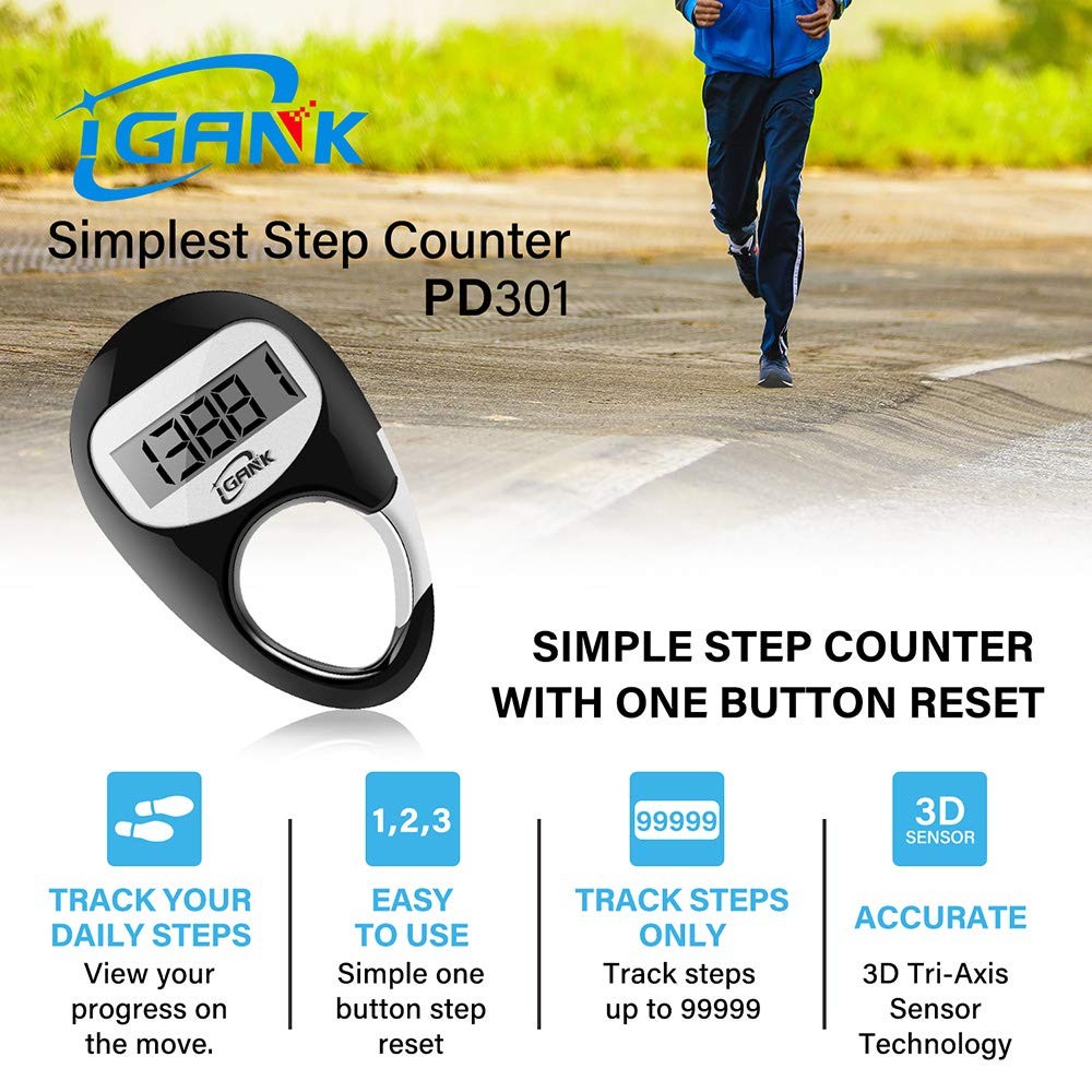 Simple Walking Pedometer 3D Step Counter for Men (Black)