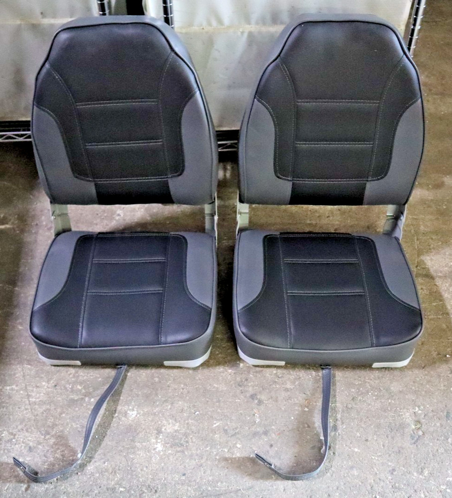 High Back Folding Boat Seat, 2 Seats - Navy/Gray