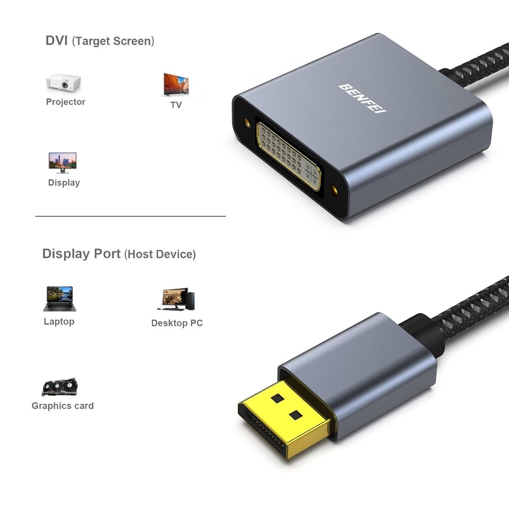BENFEI DISPLAYPORT DP TO DVI ADAPTER CABLE - NEW