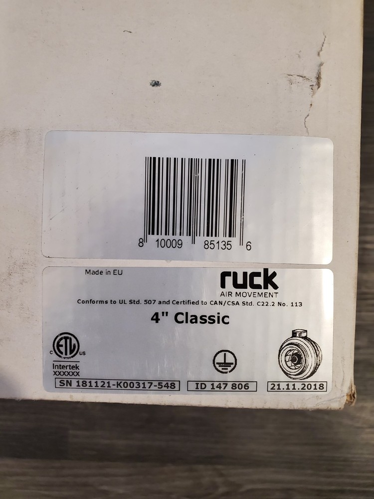 Ruck 4" Classic Series Inline Fan 123 CFM