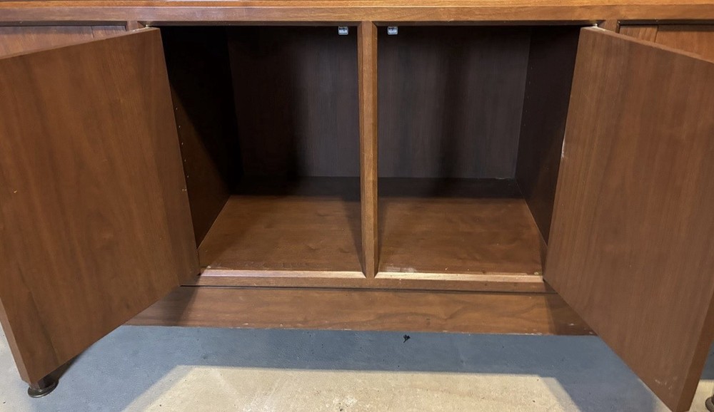 Dunbar Walnut Two Part Sideboard Credenza Breakfront Carved Slate Inserts