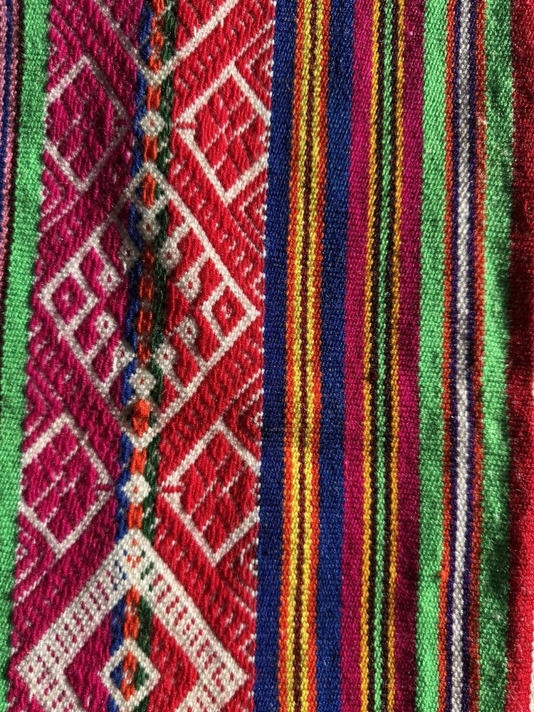 Large Peruvian Shaman wool Poncho Andean Mountain Ceremony - multicolor