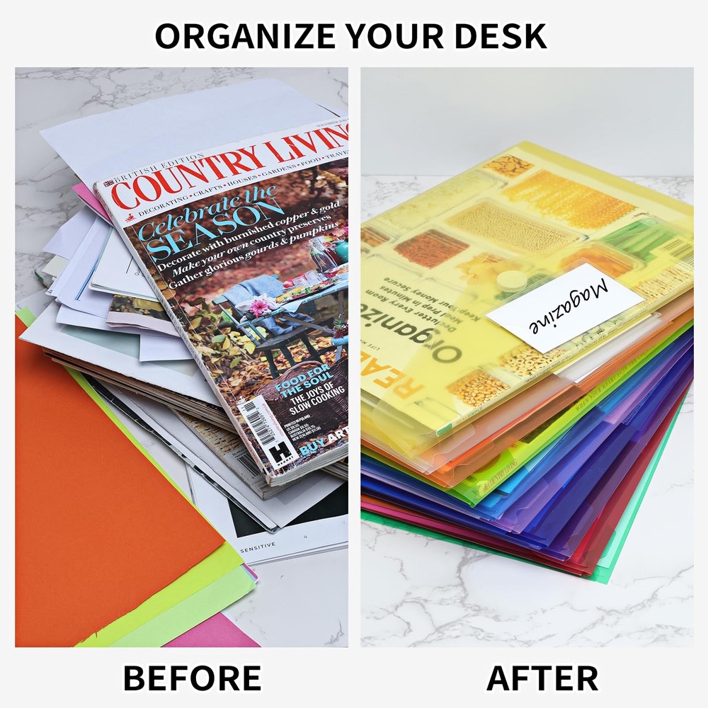 30 Pack 10 Color Plastic Envelopes Poly Envelopes, File Folders Clear Documen...