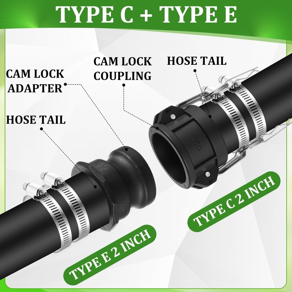 2 Sets 2 Inch Type C & E Polypropylene Camlock Hose Fitting Kit Industrial
