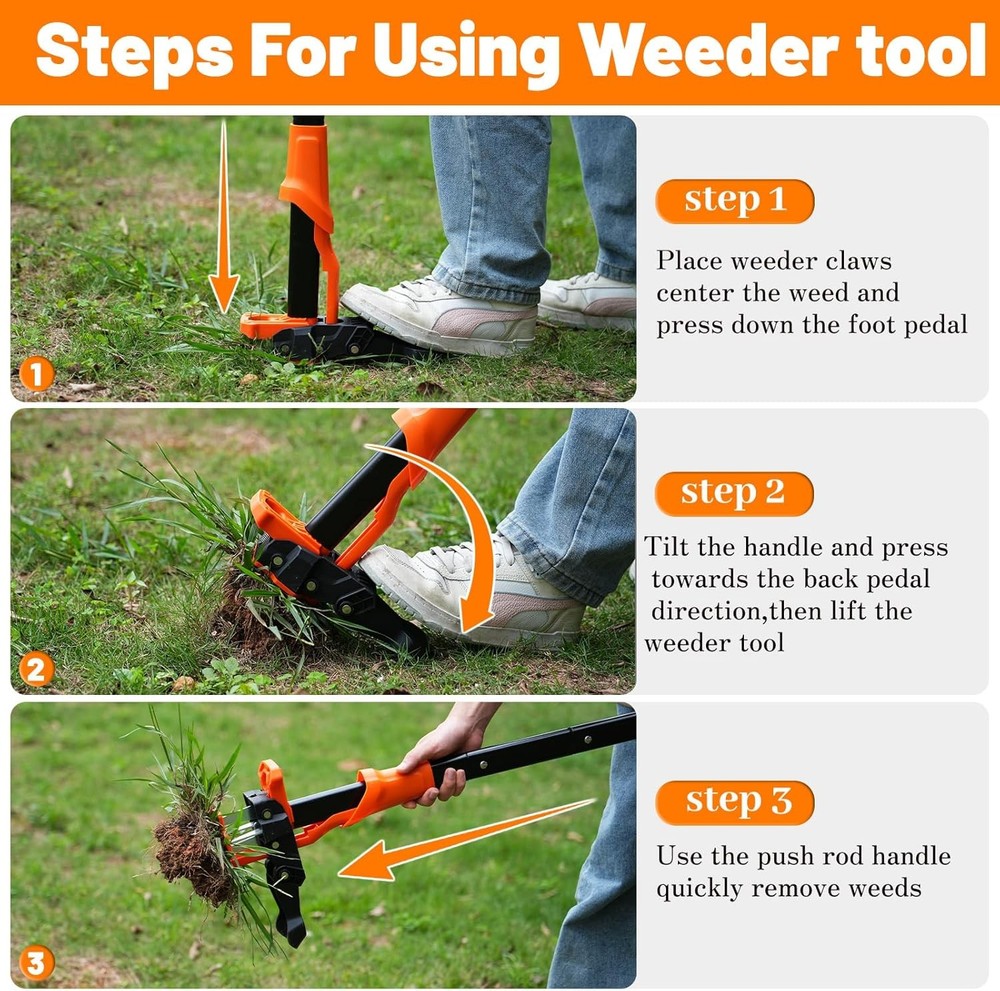 Weed Puller Tool, Stand up Weed Puller Heavy Duty, Weeding Tool with 39" Ergonom