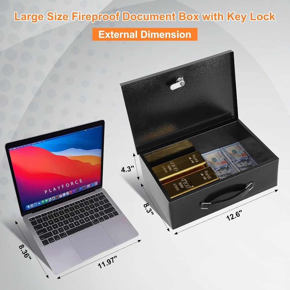 Fireproof Document Box with Key Lock, Small Lock Boxes for Personal Items, Fire
