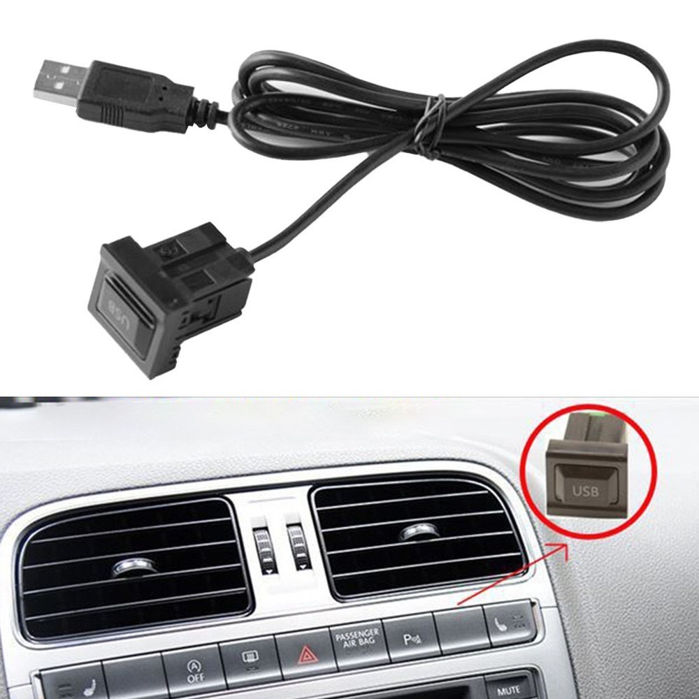 Black Car Dash Flush Mount USB Port Panel with Dual Extension Adapter Cable
