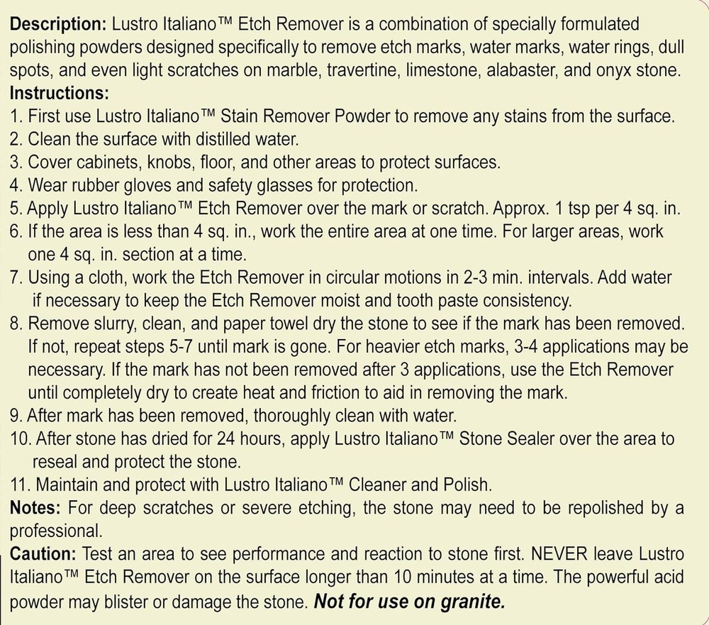 Professional Etch Remover Paste for Marble - 8 Ounce Unscented Formula