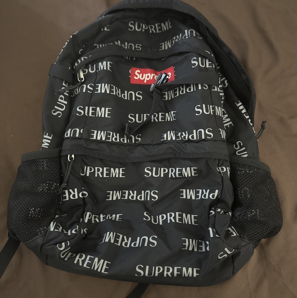 Supreme FW16 3M Reflective Logo Repeat Black Backpack