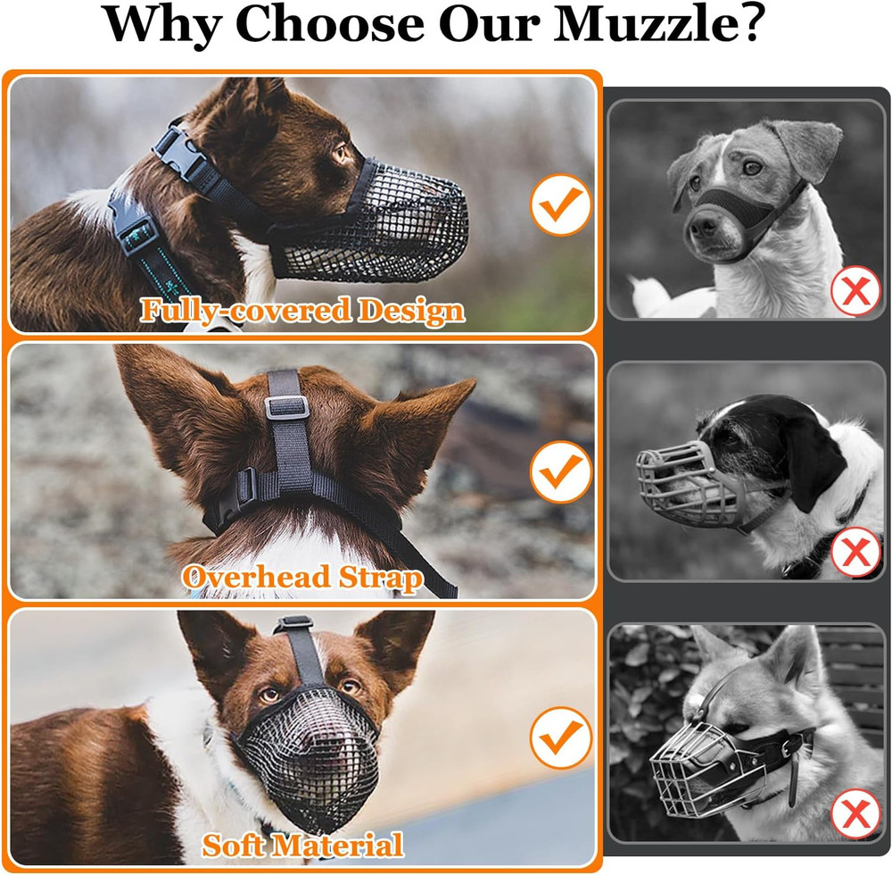 Dog Muzzle, Soft Mesh Muzzle for Small Medium Large Dogs Labrador German Shepher
