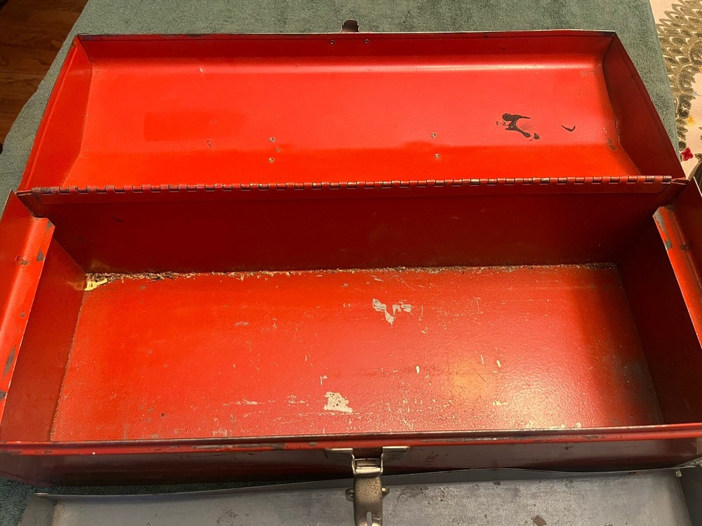Vintage Red Metal Tool Box