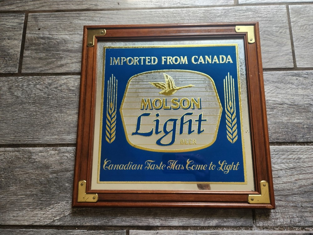 MOLSON LIGHT, Framed Mirror Beer Sign 15" x 15"  Nice Shape!