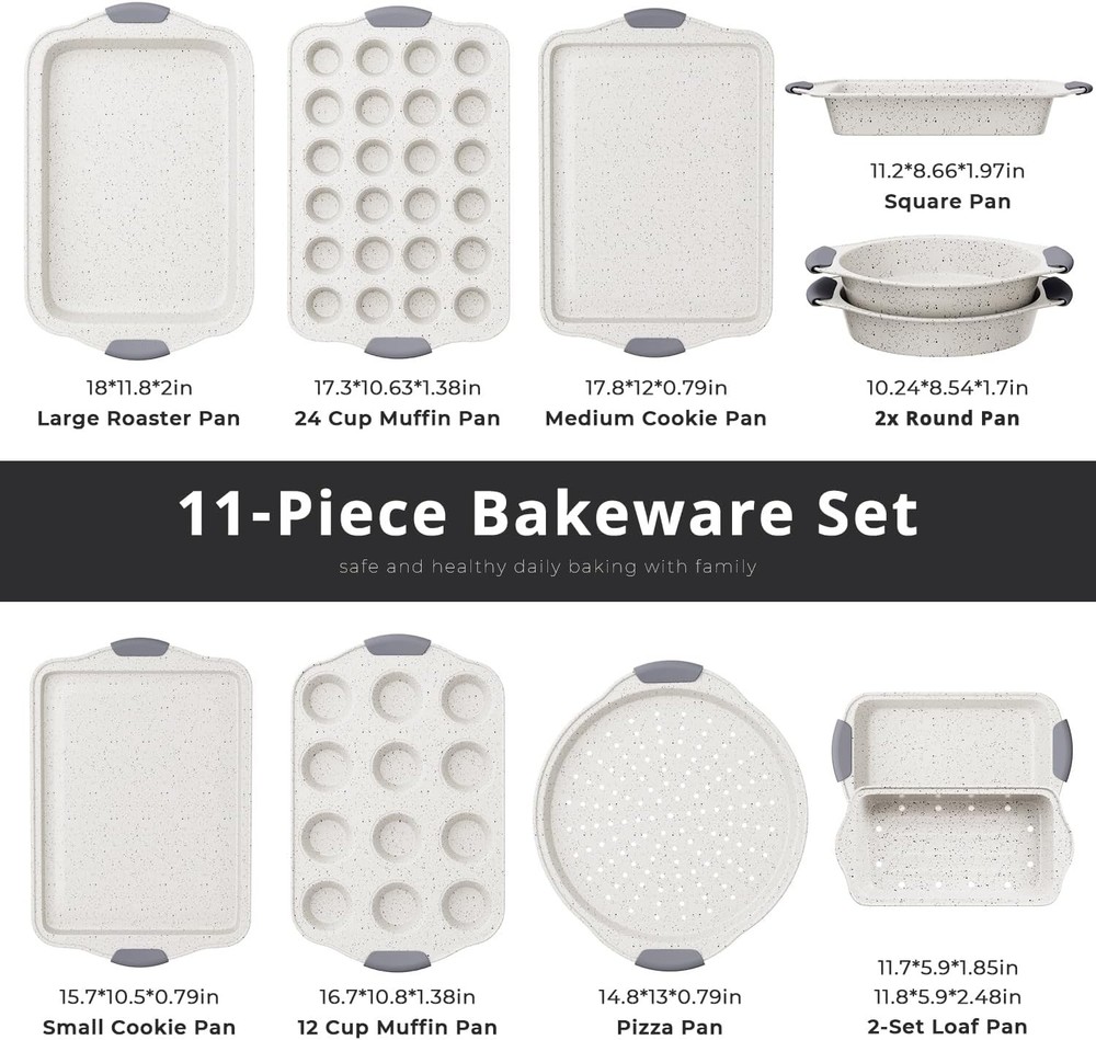 11-Piece Nonstick Baking Pans Set Stackable Non Toxic Bakeware Sets W/ Cookie